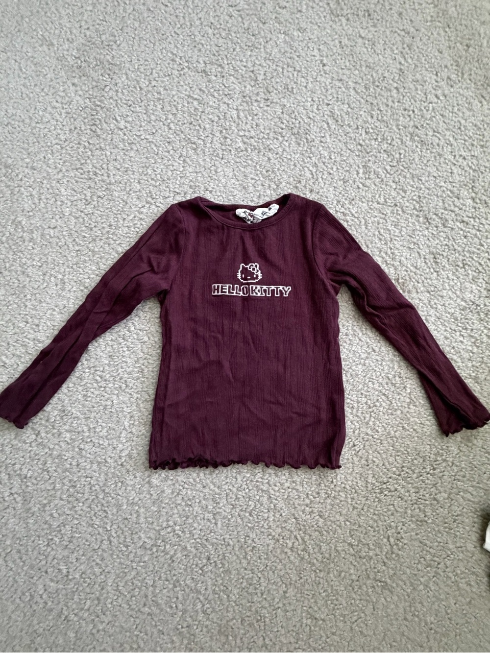 Hello Kitty Long Sleeve Ribbed Tee - Deep Plum
